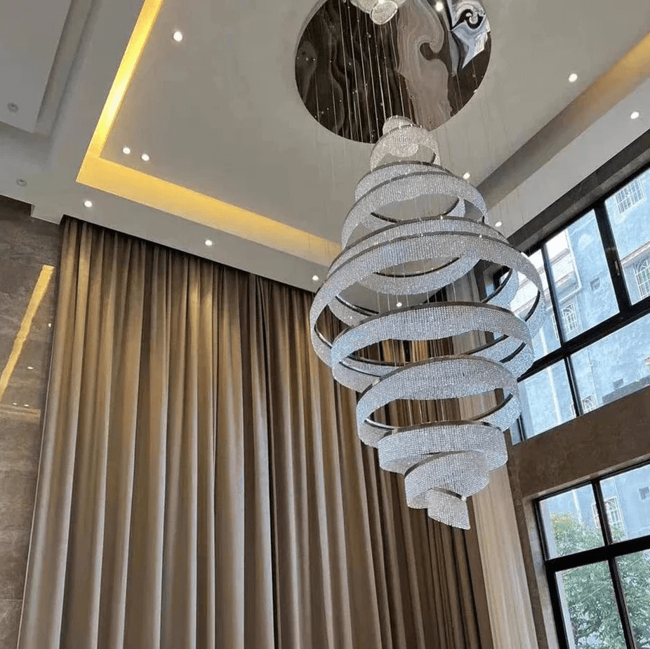 Long Crystal Tassel Rings Chandelier Extra Large Living Room Staircase High Ceiling Lighting Fixture - 11 Rings/ D47.2"*H118.1"Warm LightBlushlighting