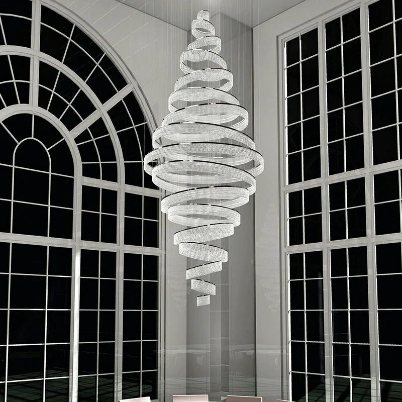 Long Crystal Tassel Rings Chandelier Extra Large Living Room Staircase High Ceiling Lighting Fixture - Blushlighting