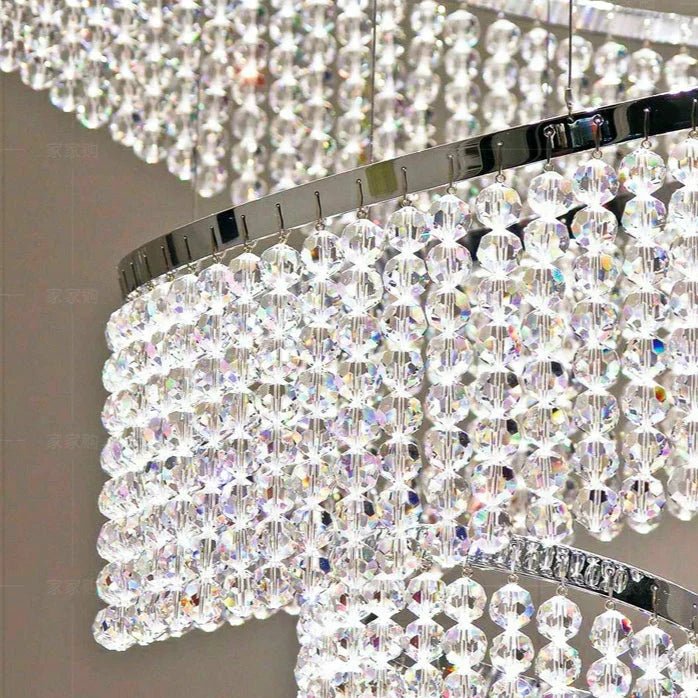 Long Crystal Tassel Rings Chandelier Extra Large Living Room Staircase High Ceiling Lighting Fixture - Blushlighting