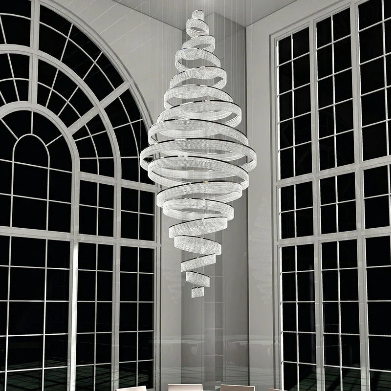 Long Crystal Tassel Rings Chandelier Extra Large Living Room Staircase High Ceiling Lighting Fixture-