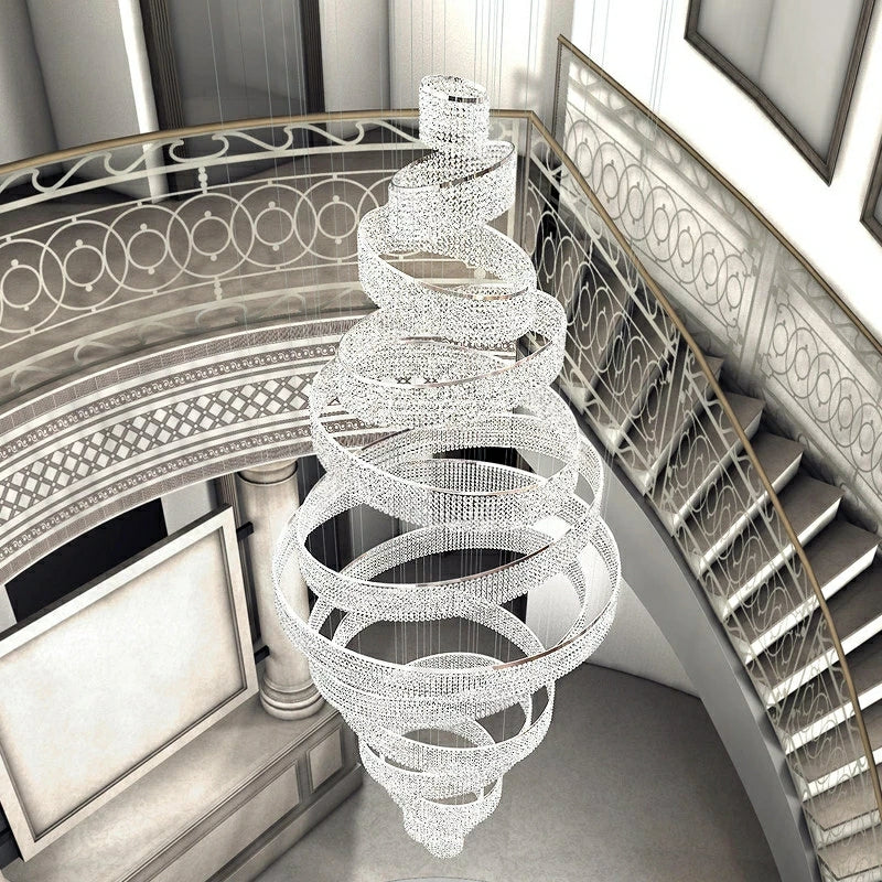 Long Crystal Tassel Rings Chandelier Extra Large Living Room Staircase High Ceiling Lighting Fixture-