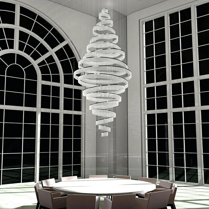 Long Crystal Tassel Rings Chandelier Extra Large Living Room Staircase High Ceiling Lighting Fixture-