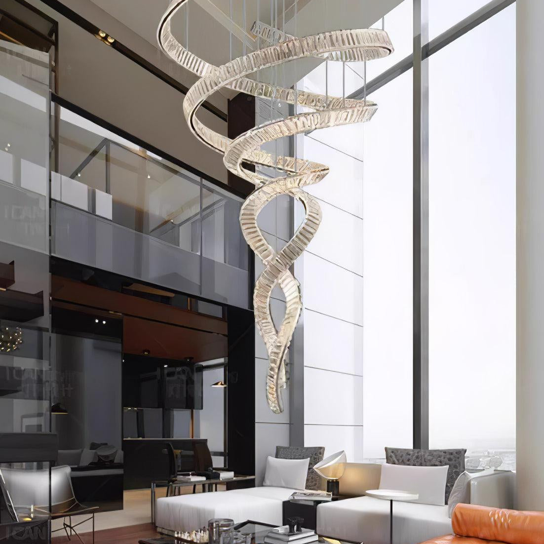 Long Spiral Crystal Chandelier - ∅ 31.5″ x H 90.1″ / Dia 80cm x H 230cmStainless steel & Clear crystalWarm LightBlushlighting