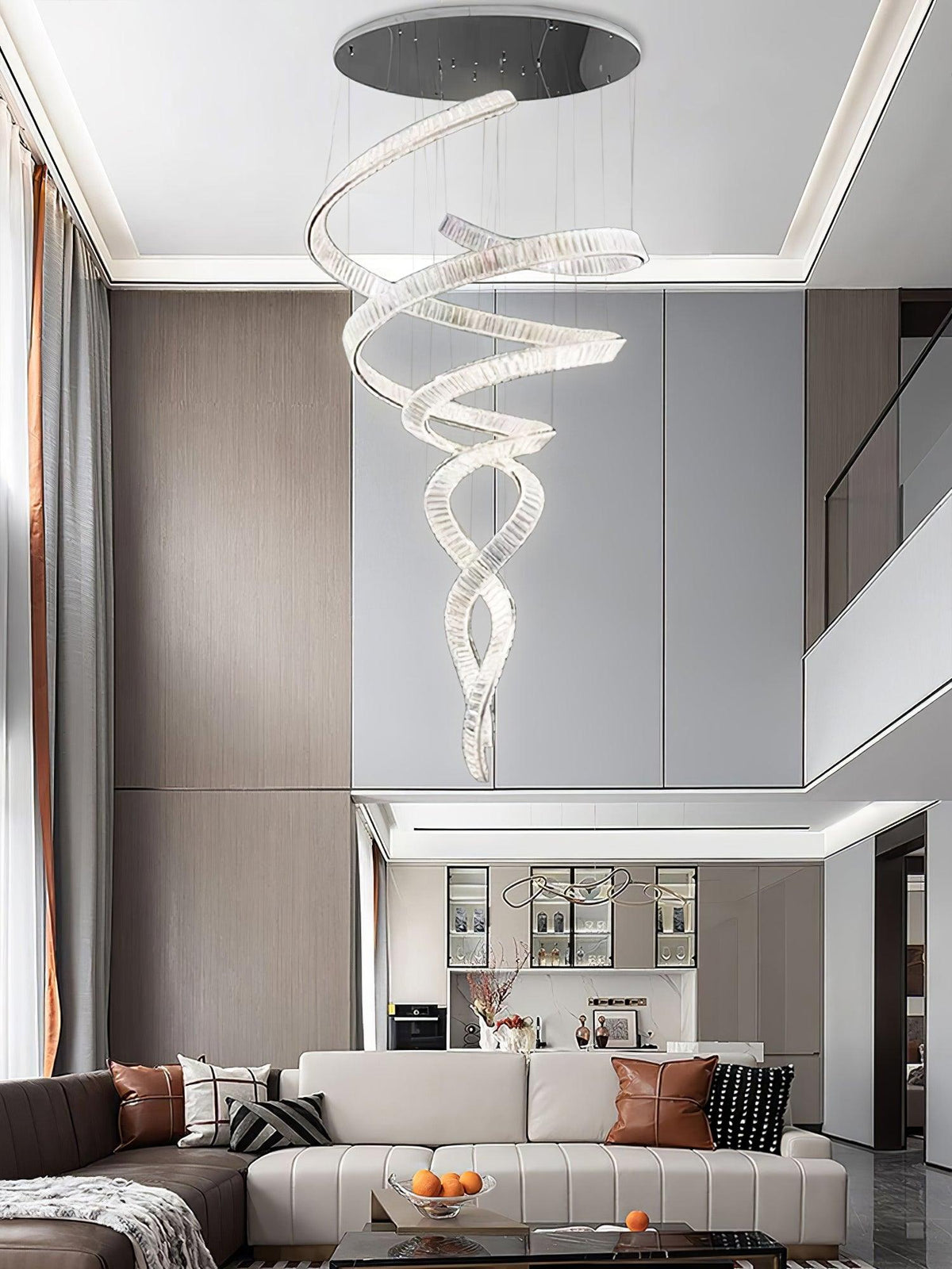 Long Spiral Crystal Chandelier - ∅ 31.5″ x H 90.1″ / Dia 80cm x H 230cmStainless steel & Clear crystalWarm LightBlushlighting