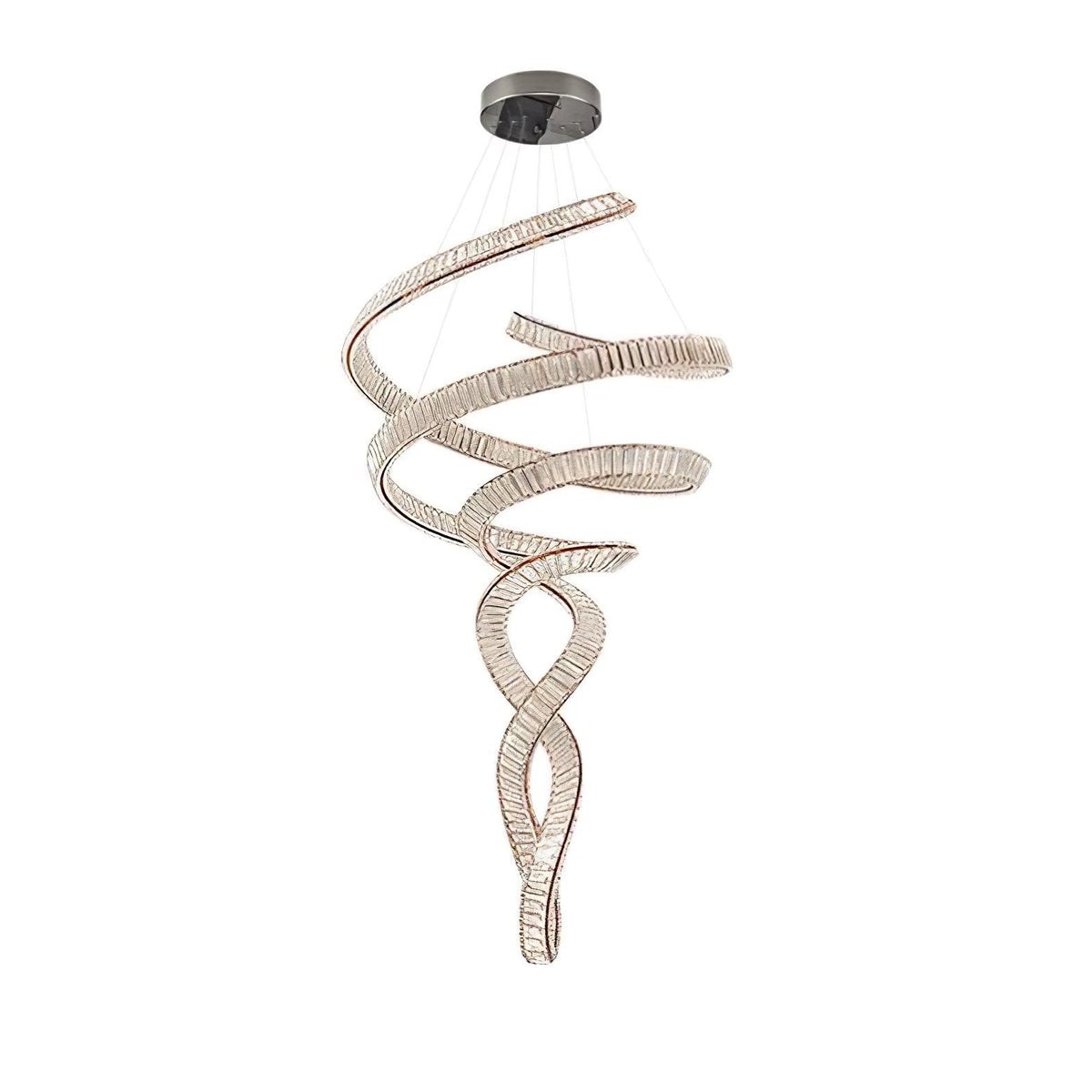 Long Spiral Crystal Chandelier with Stainless Steel Frame - ∅ 31.5″ x H 90.1″Stainless steel & Clear crystalCool LightBlushlighting
