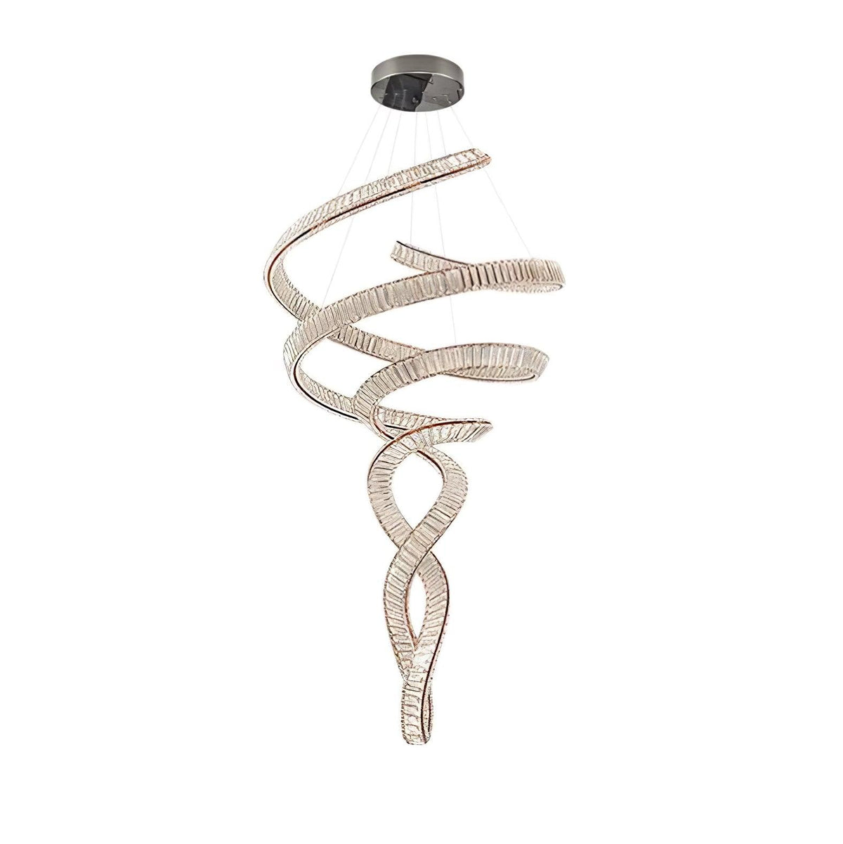 Long Spiral Crystal Chandelier with Stainless Steel Frame - ∅ 31.5″ x H 90.1″Stainless steel & Clear crystalCool LightBlushlighting