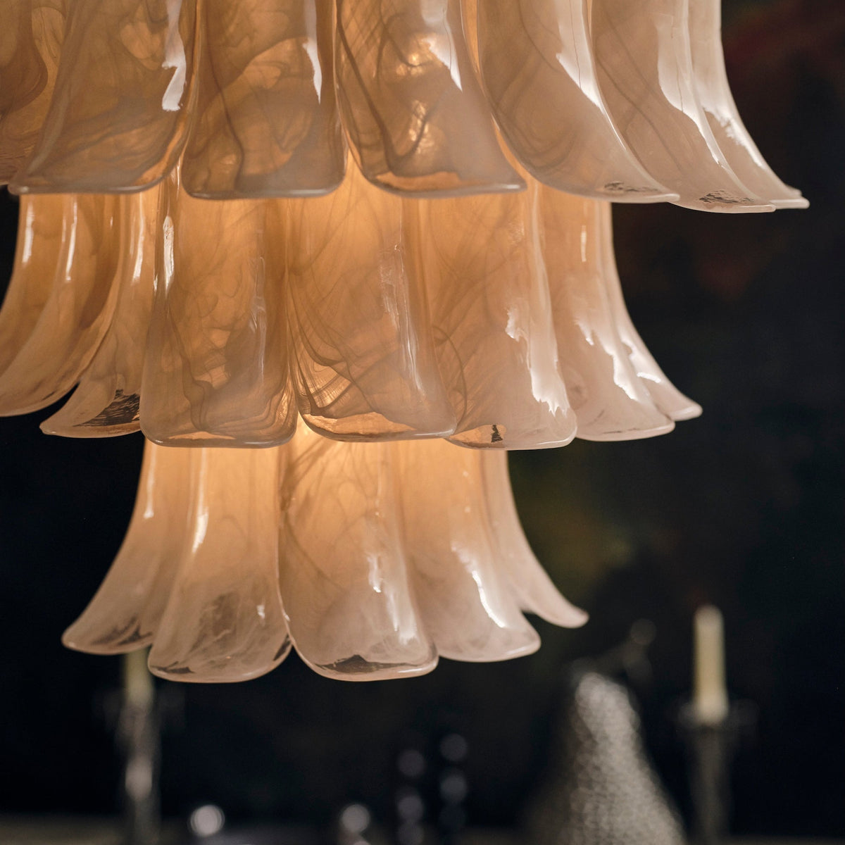 Lonso Taupe Mid-Century Brass & Glass Chandelier – Vintage Glam - Blushlighting