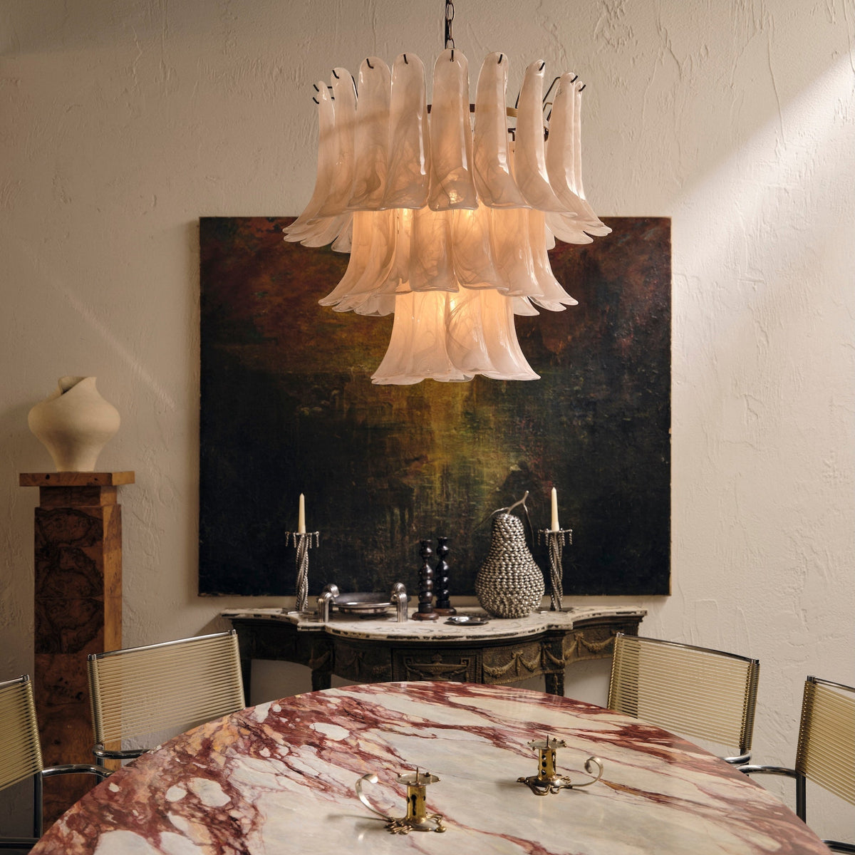 Lonso Taupe Mid-Century Brass & Glass Chandelier – Vintage Glam - Blushlighting