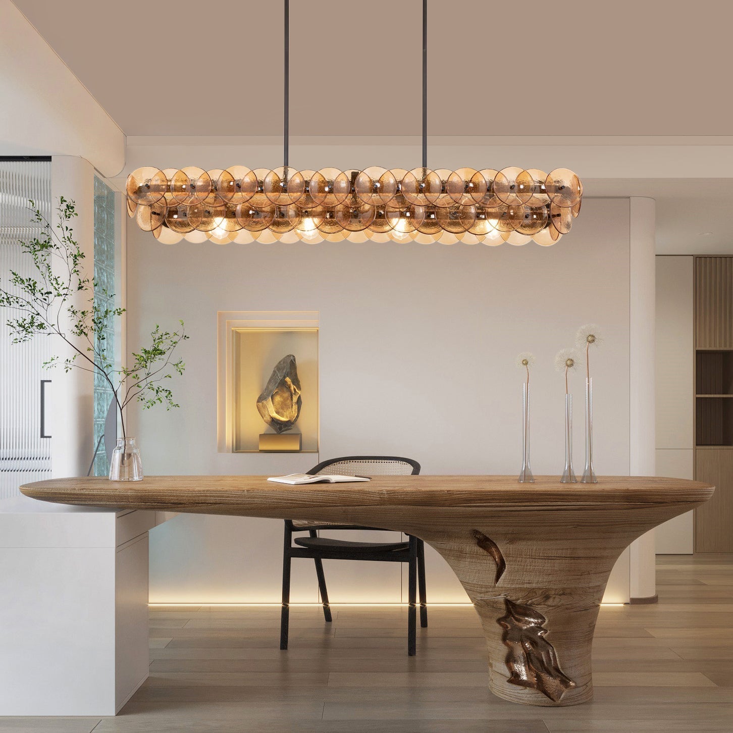 Loren Linear Chandelier - L 54" x W 14" x H 8"ClearBrassBlushlighting