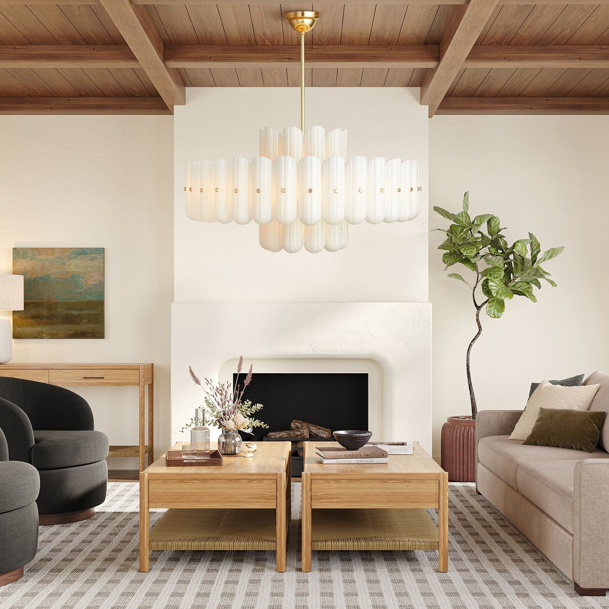 Lorna LED Double Tier Chandelier 25" 35" 46"-Chandelier-Blushlighting-Aged Brass-46"-Blushlighting