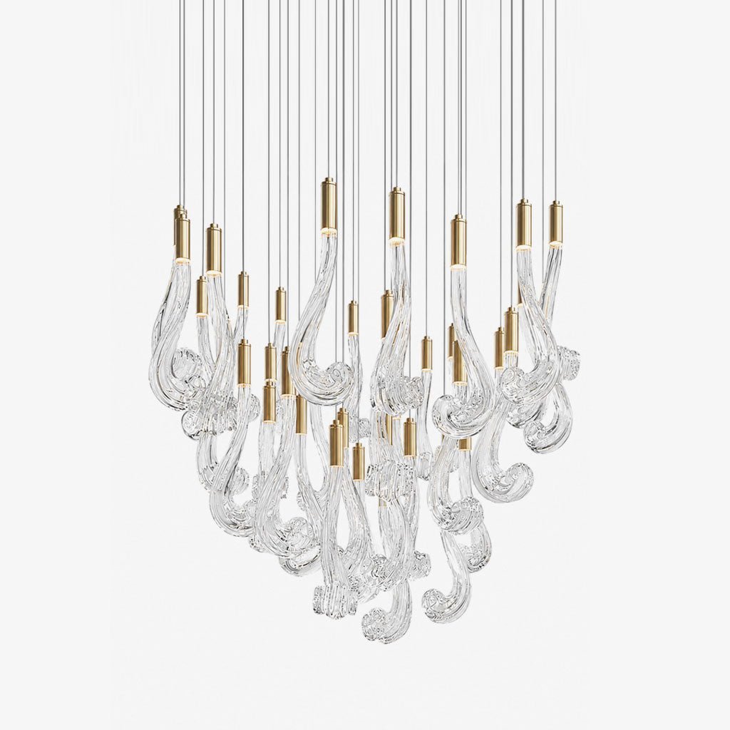 Lucerna LED Glass Flame Chandelier - Dia 23.6″ × H 39.4″Gold & ClearWarm LightBlushlighting