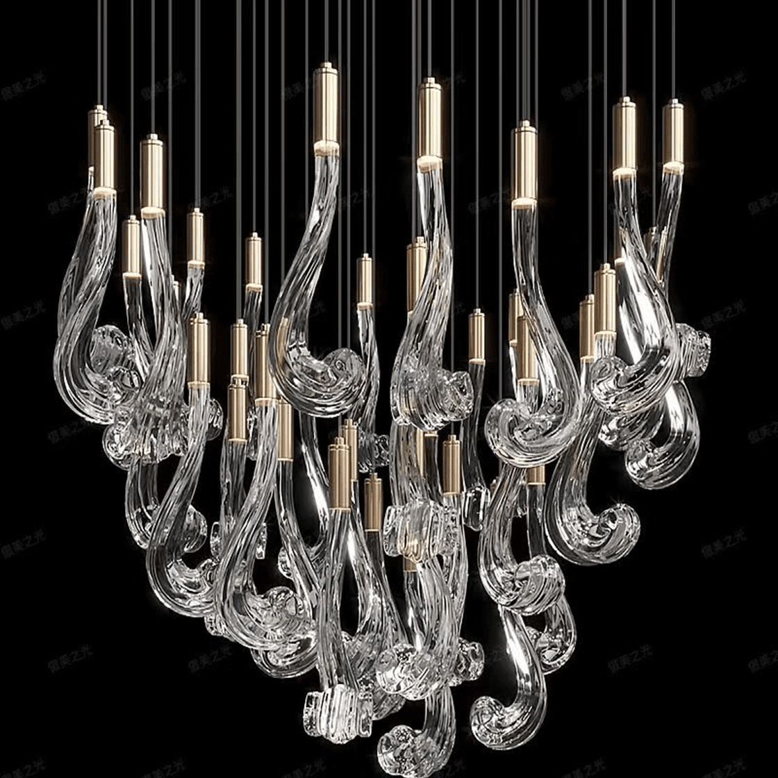 Lucerna LED Glass Flame Chandelier - Dia 23.6″ × H 39.4″Gold & ClearWarm LightBlushlighting