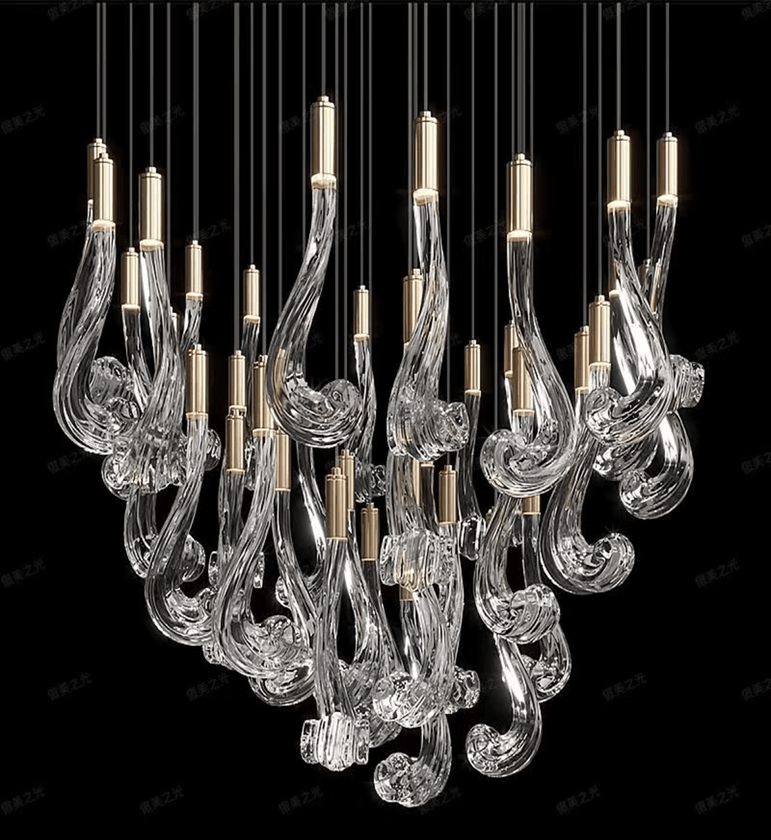 Lucerna LED Glass Flame Chandelier - Dia 23.6″ × H 39.4″Gold & ClearWarm LightBlushlighting