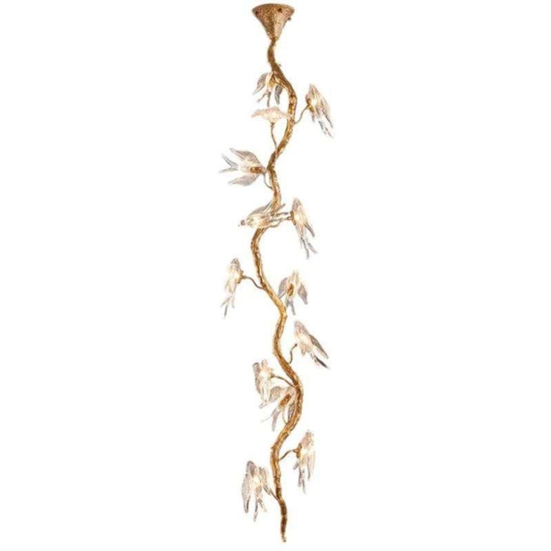 Lucky Bird Glass Tree Branch Chandelier For Staircase - 17.7" D x 51.2" HBlushlighting