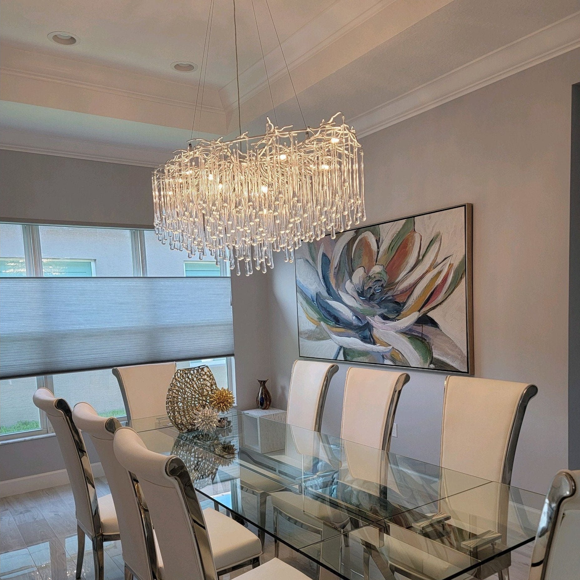 Lukas Oval Branching Brass Linear Teardrop Chandelier - 47" lengthDark CopperBlushlighting