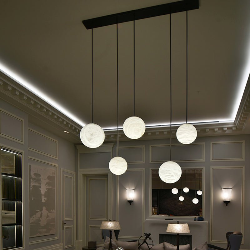 Luna Alabaster Sphere Staircase Chandelier, Multi Pendant Light - 18 Balls ABlushlighting