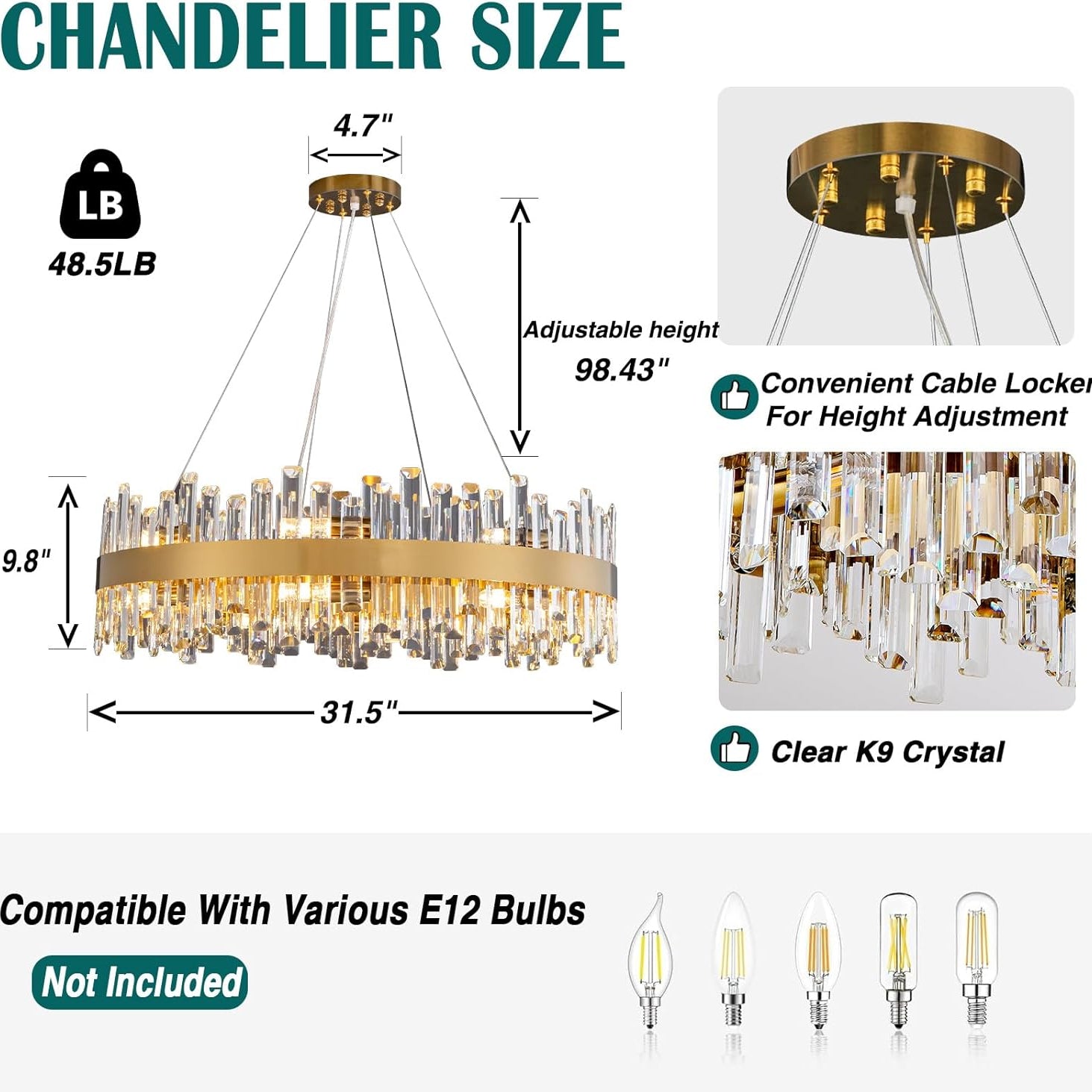 Luxurious 16-Light Brass Gold Crystal Chandelier – Modern Round 2‑Tier Design