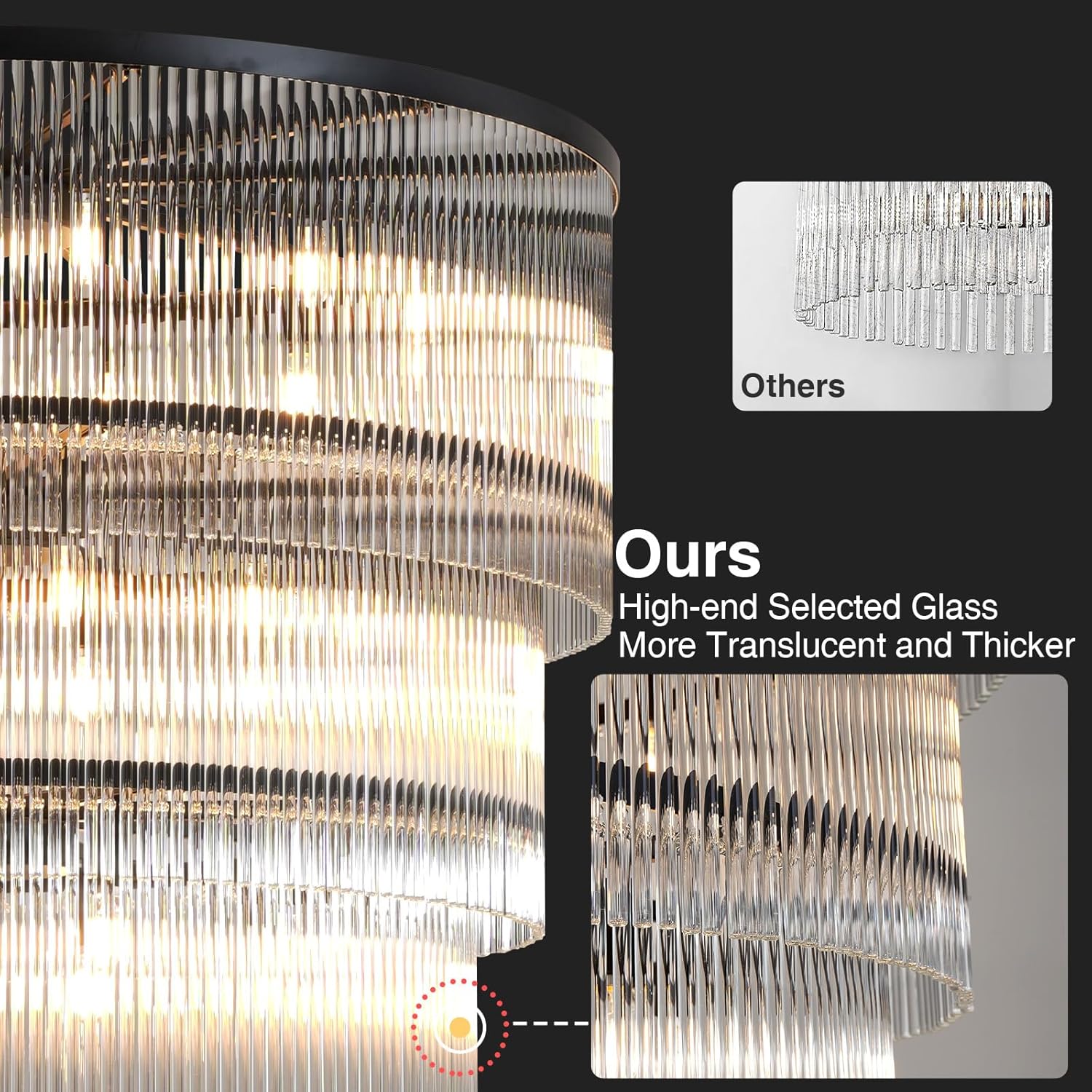 Luxurious 7‑Tier Black Glass Chandelier with 48 Lights