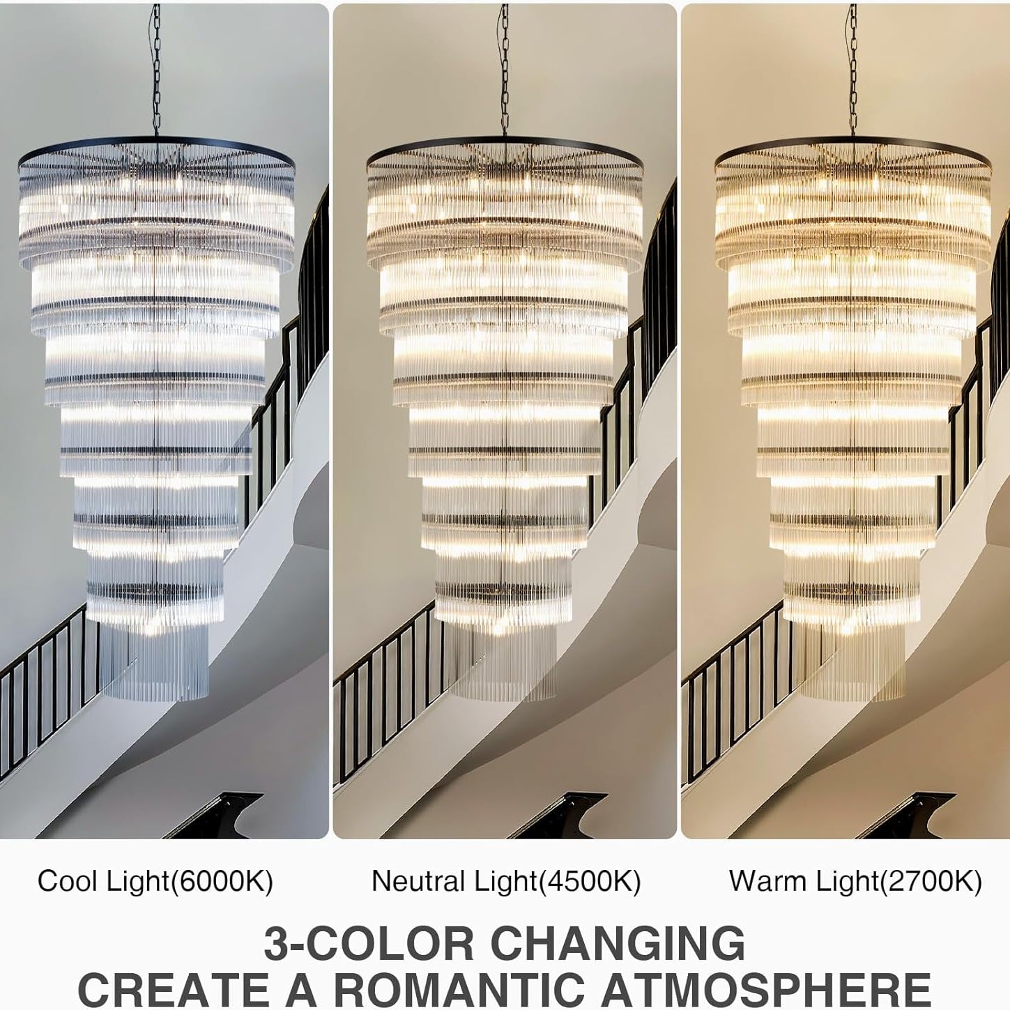 Luxurious 7‑Tier Black Glass Chandelier with 48 Lights