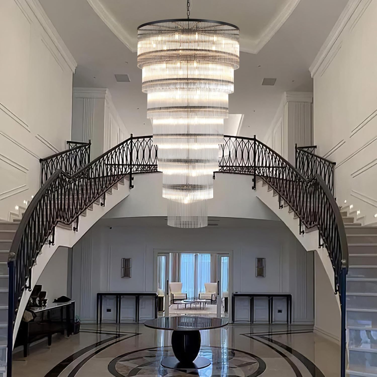 Luxurious 7‑Tier Black Glass Chandelier with 48 Lights