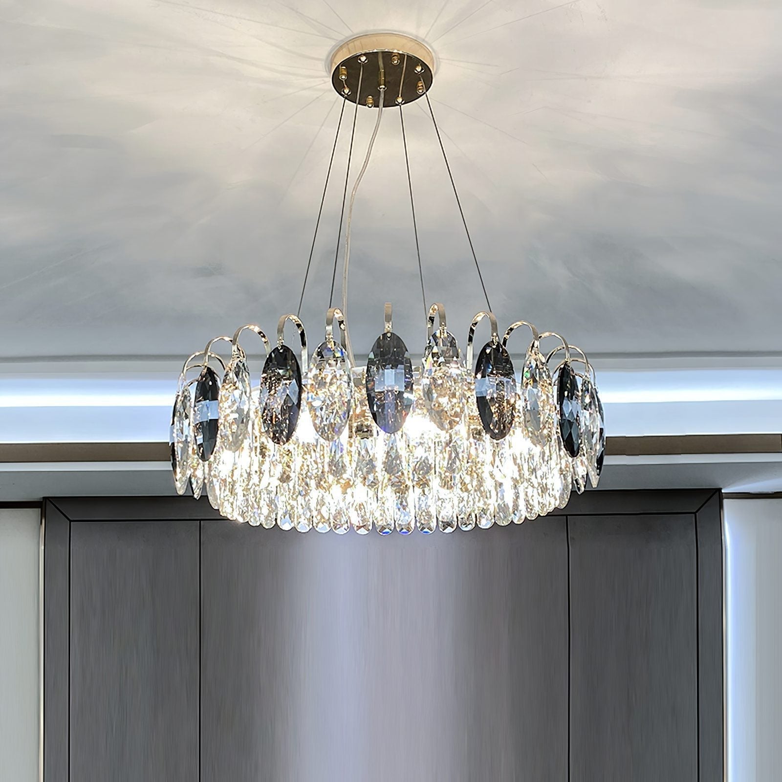 Luxurious K9 Crystal Chandelier Modern Ceiling Light Fixtures Set for Living Room/Dining Room - Round: D23.6"*H9"/8 Lights/14.5 kgGoldWarm LightBlushlighting