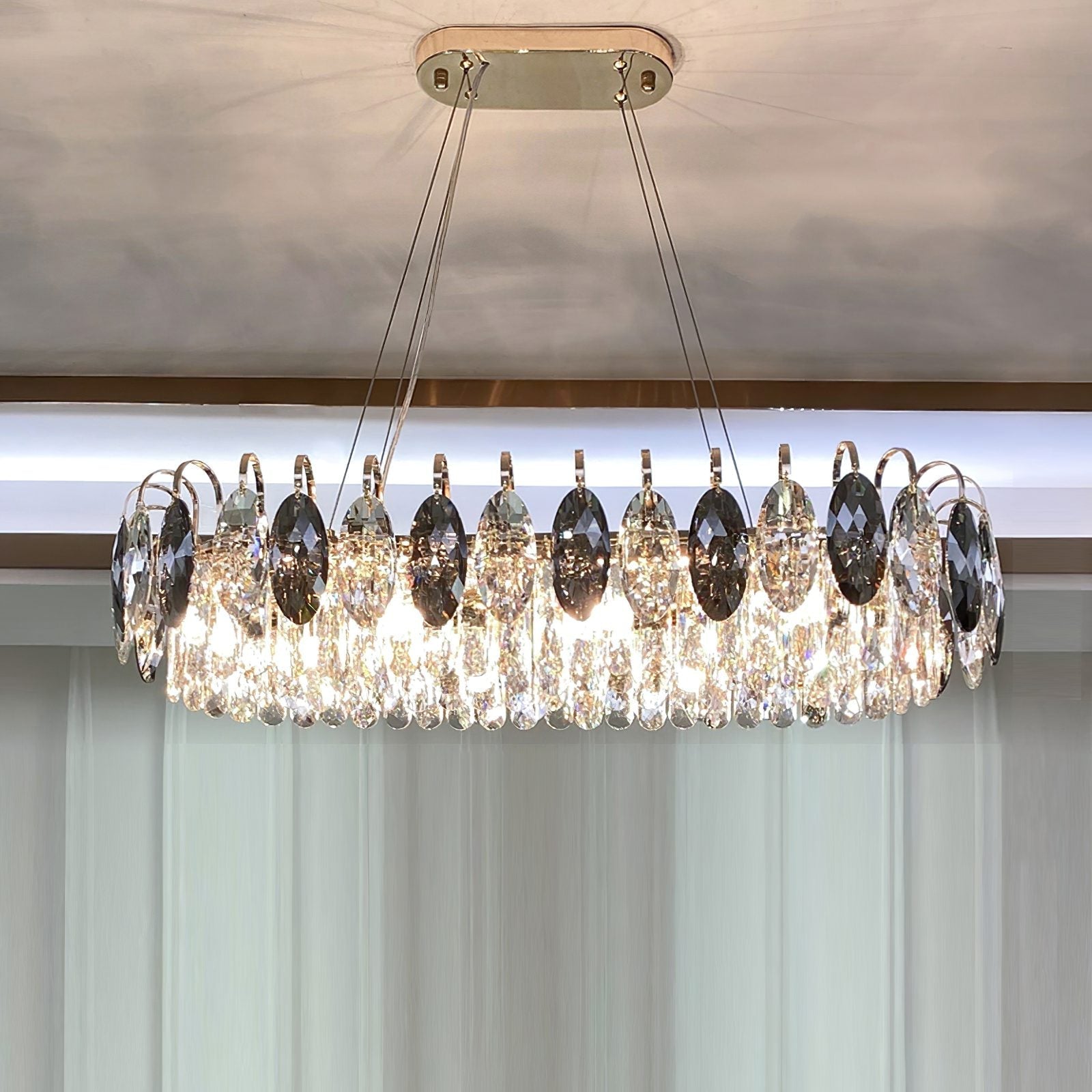 Luxurious K9 Crystal Chandelier Modern Ceiling Light Fixtures Set for Living Room/Dining Room - Round: D39.4"*H9"/12 Lights/26 kgGoldWarm LightBlushlighting