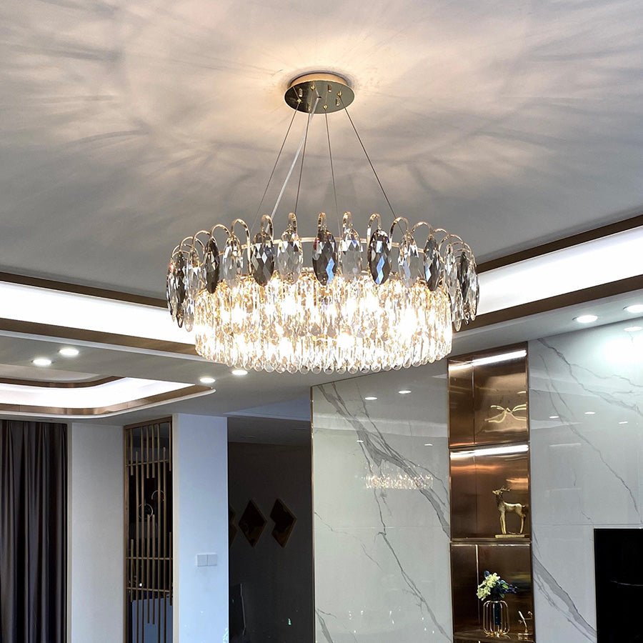 Luxurious K9 Crystal Chandelier Modern Ceiling Light Fixtures Set for Living Room/Dining Room - Round: D39.4"*H9"/12 Lights/26 kgGoldWarm LightBlushlighting