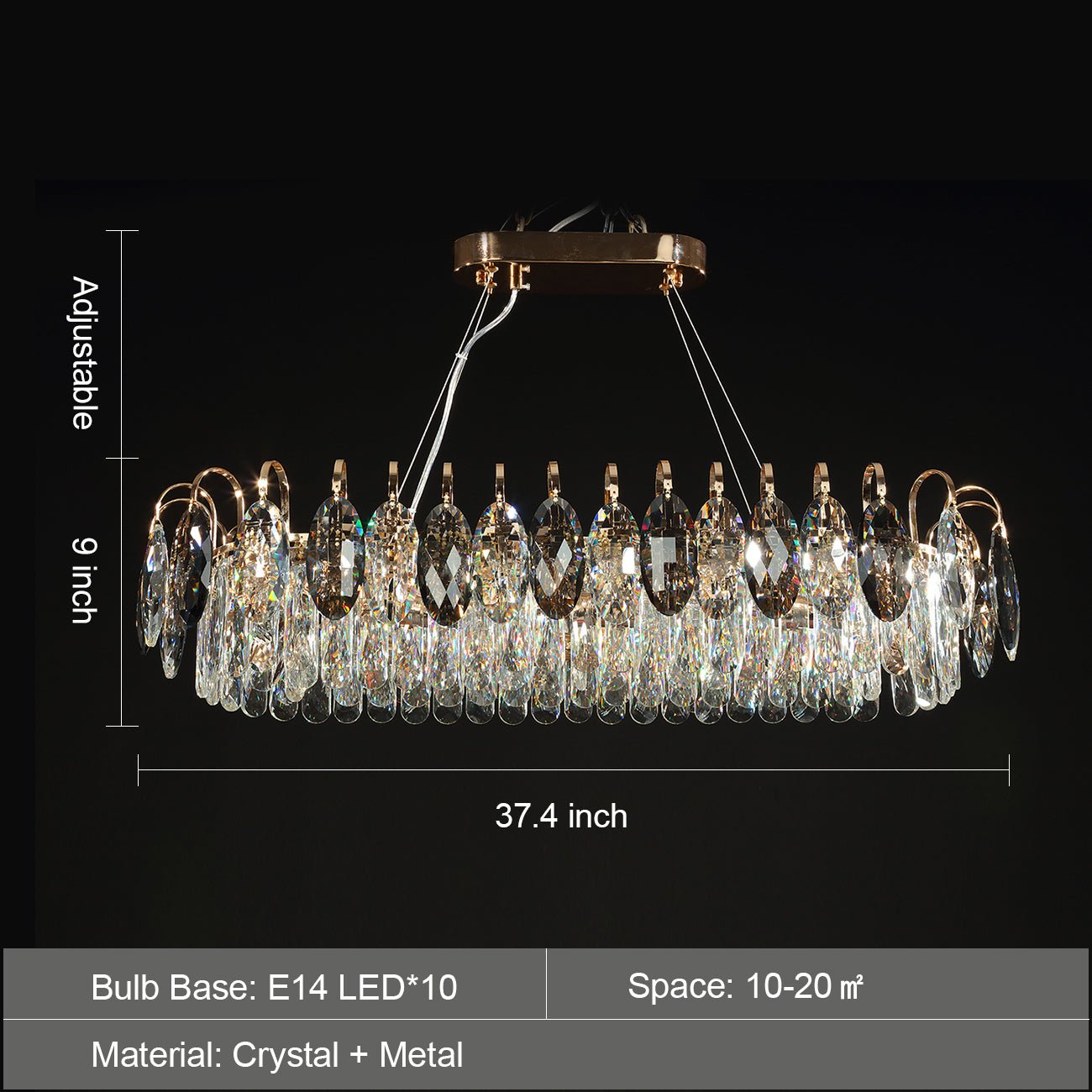 Luxurious K9 Crystal Chandelier Modern Ceiling Light Fixtures Set for Living Room/Dining Room - Rectangle: L37.4"*W9''*H9"/10 Lights/20.5 kgGoldWarm LightBlushlighting