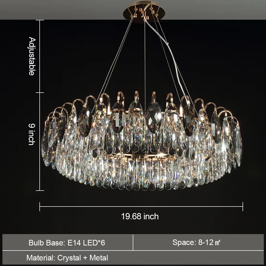 Luxurious K9 Crystal Chandelier Modern Ceiling Light Fixtures Set for Living Room/Dining Room - Rectangle: L37.4"*W9''*H9"/10 Lights/20.5 kgGoldWarm LightBlushlighting