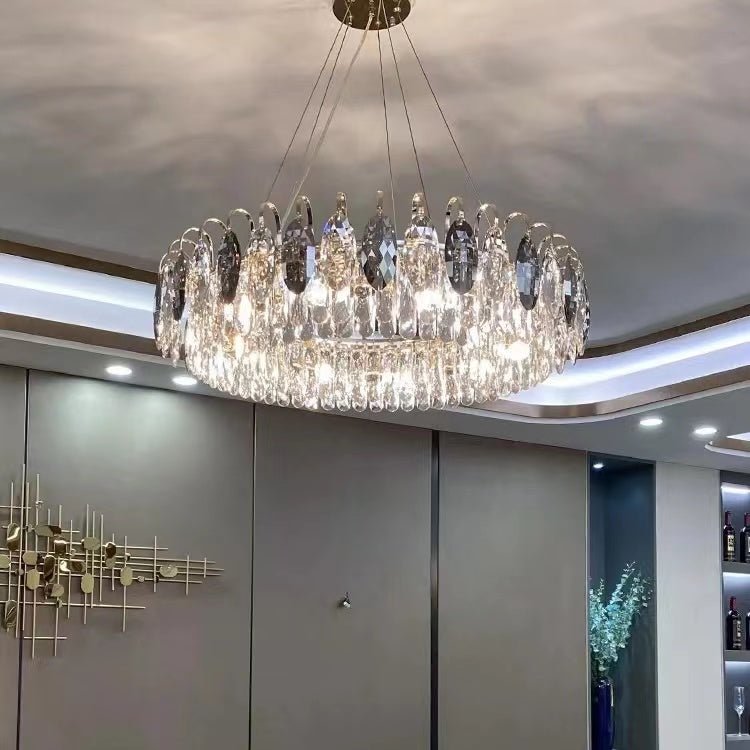 Luxurious K9 Crystal Chandelier Modern Ceiling Light Fixtures Set for Living Room/Dining Room - Round: D31.5"*H9"/10 Lights/20.5 kgGoldWarm LightBlushlighting