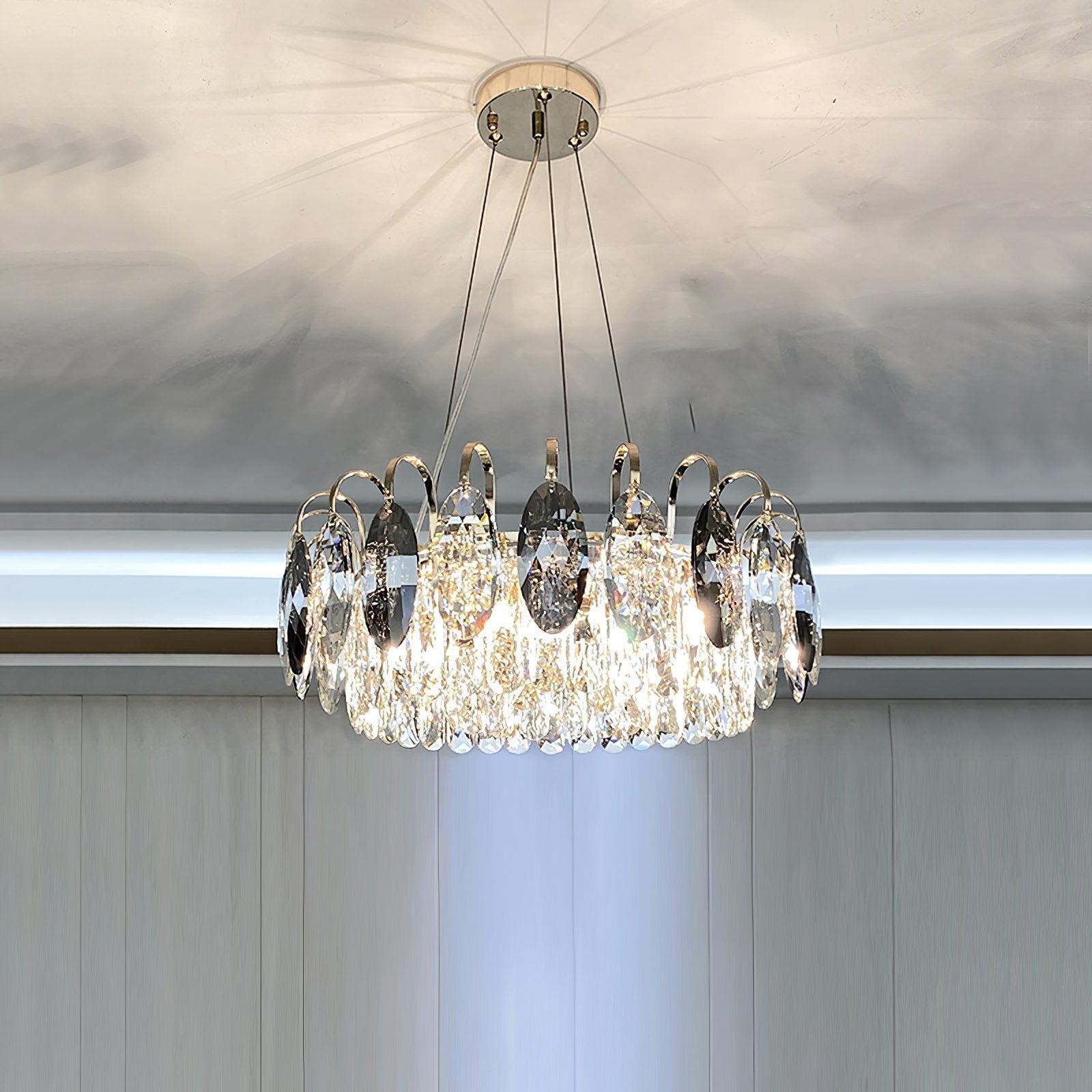 Luxurious K9 Crystal Chandelier Modern Ceiling Light Fixtures Set for Living Room/Dining Room - Round: D19.7"*H9"/6 Lights/11 kgGoldWarm LightBlushlighting