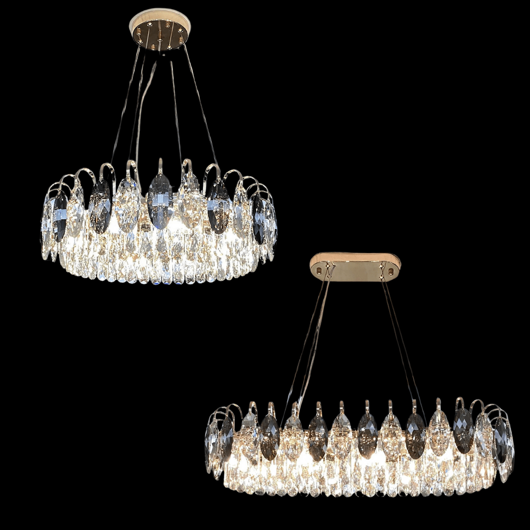 Luxurious K9 Crystal Chandelier Modern Ceiling Light Fixtures Set for Living Room/Dining Room - Round: D19.7"*H9"/6 Lights/11 kgGoldWarm LightBlushlighting