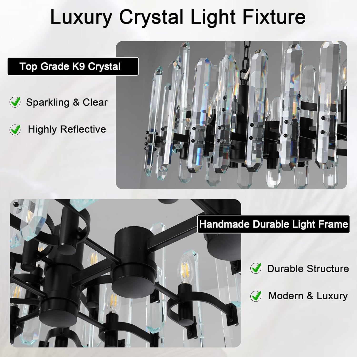 Luxury 54" Black Rectangular Crystal Chandelier with Adjustable Chain - BlackRectangular - L54"Blushlighting