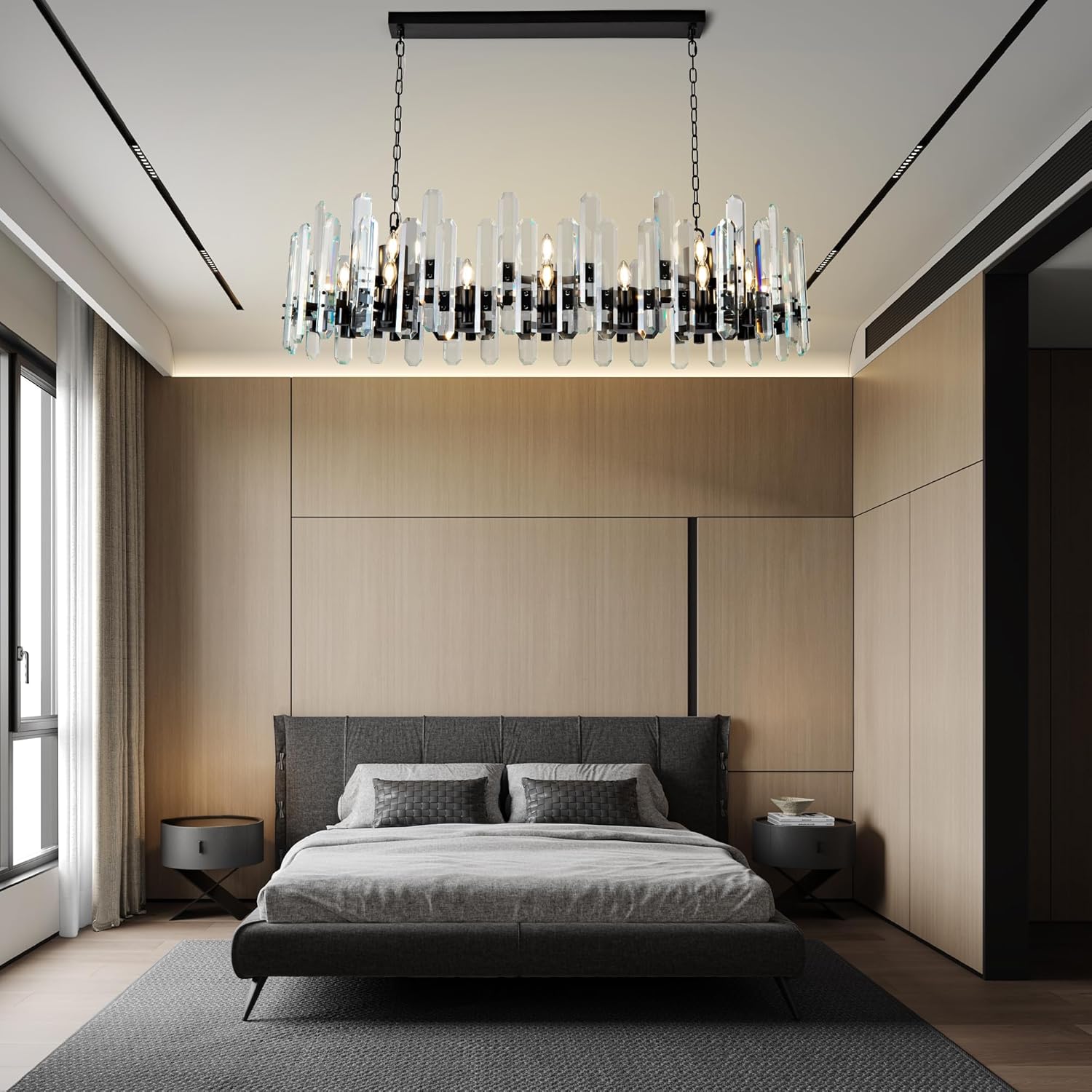 Luxury 54" Black Rectangular Crystal Chandelier with Adjustable Chain - BlackRectangular - L54"Blushlighting