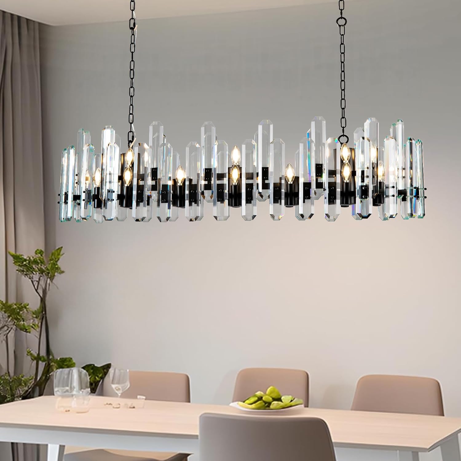 Luxury 54" Black Rectangular Crystal Chandelier with Adjustable Chain - BlackRectangular - L54"Blushlighting