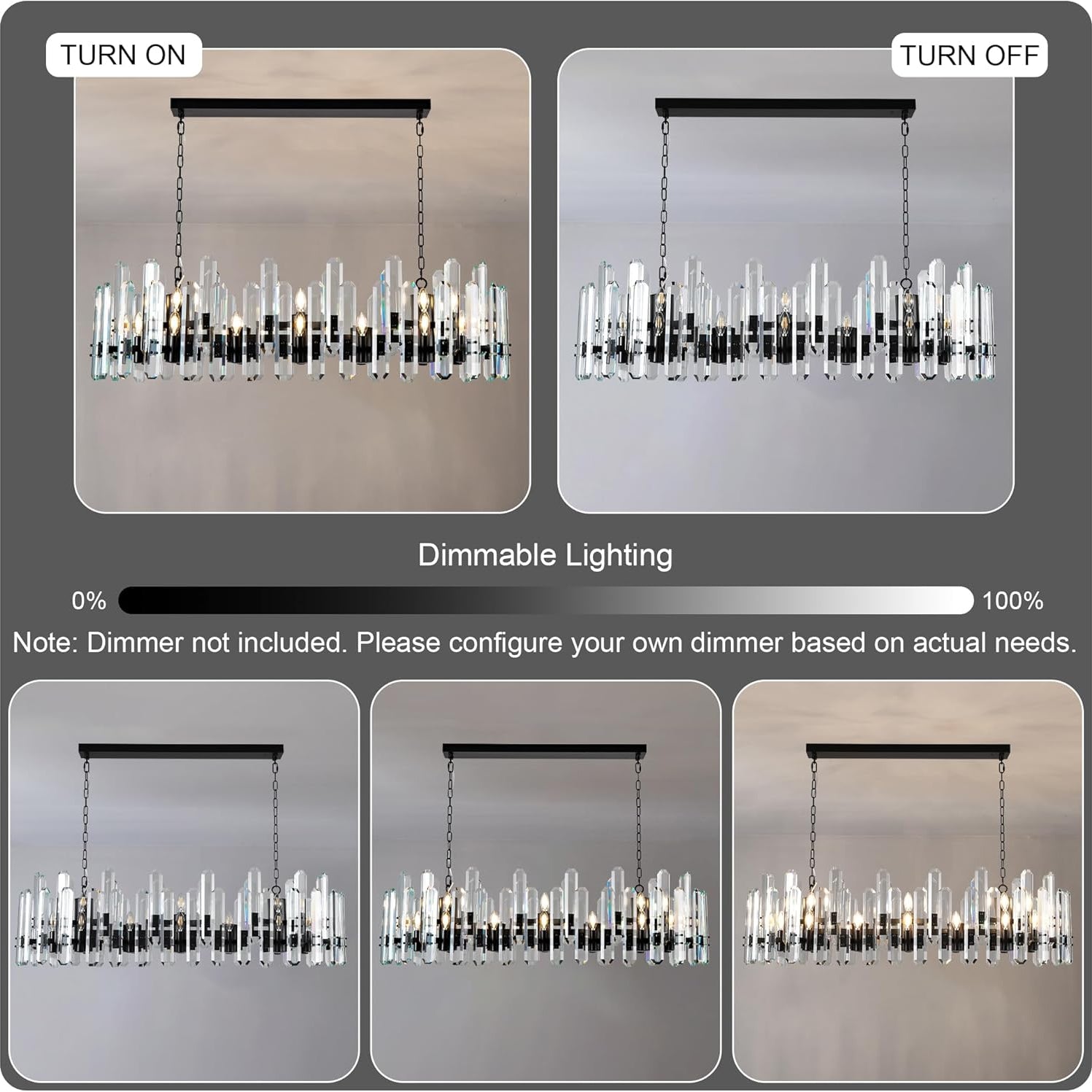 Luxury 54" Black Rectangular Crystal Chandelier with Adjustable Chain