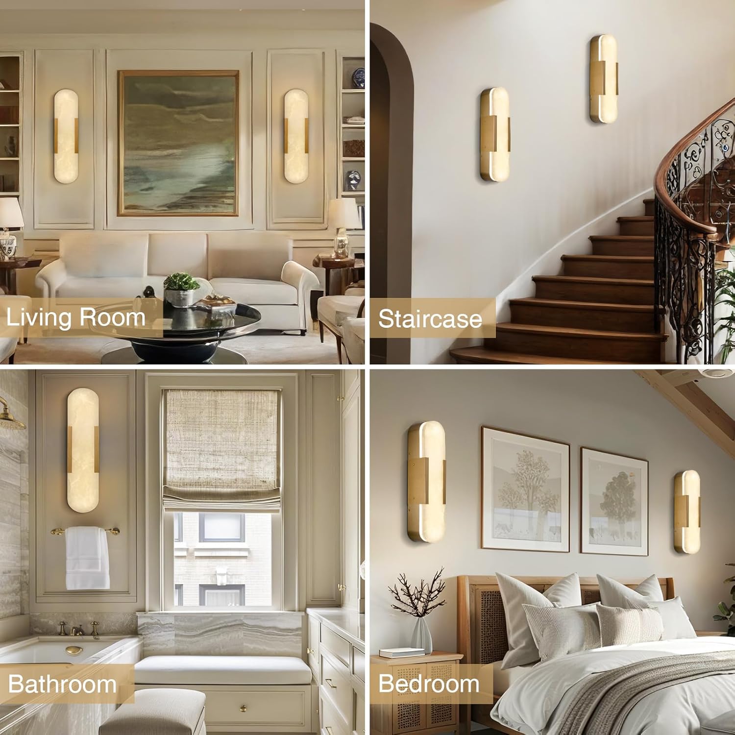 Luxury Alabaster Brass Wall Sconce Set of Two