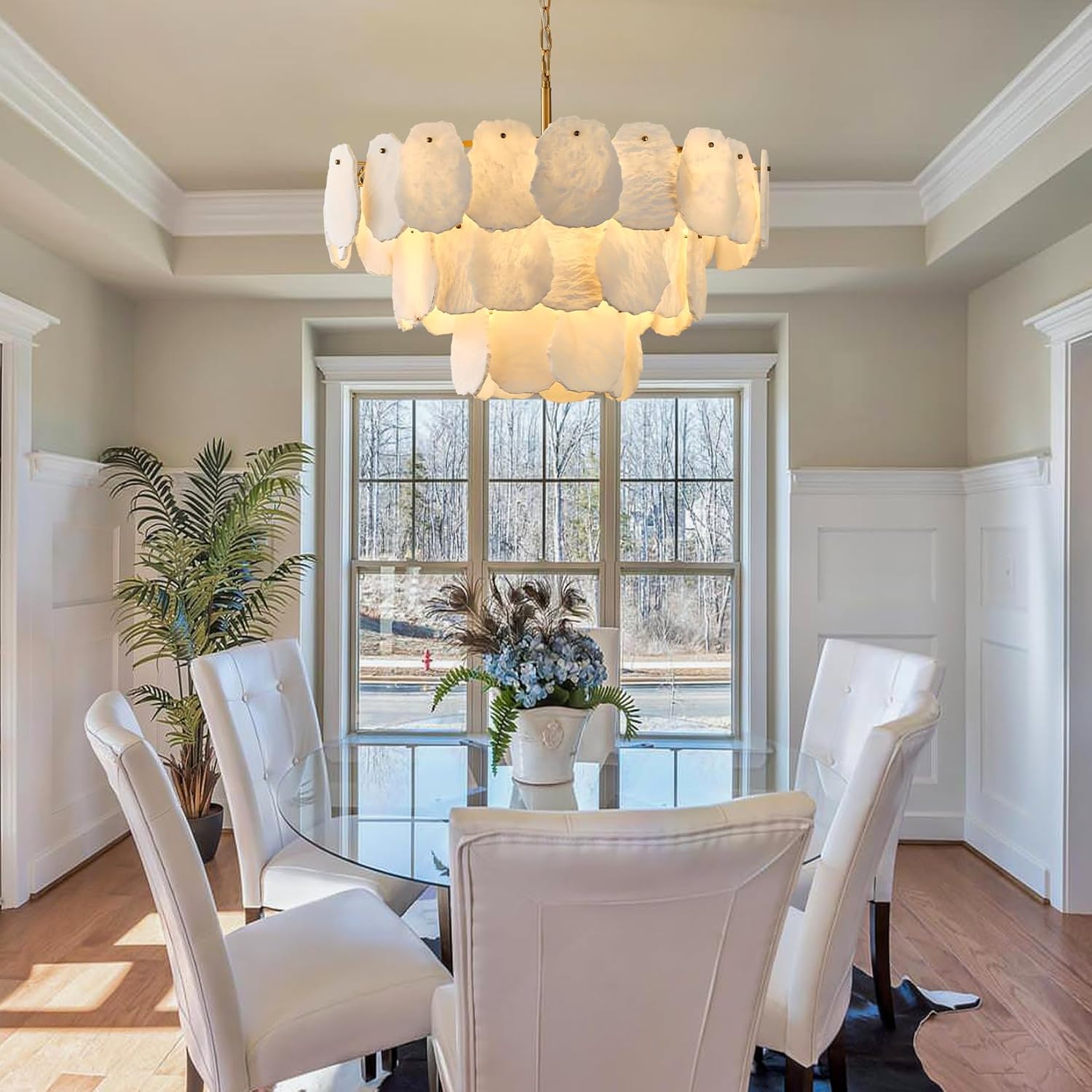 Luxury Alabaster Chandelier – 32" D, 15‑Bulb Natural Spanish Stone Light Fixture