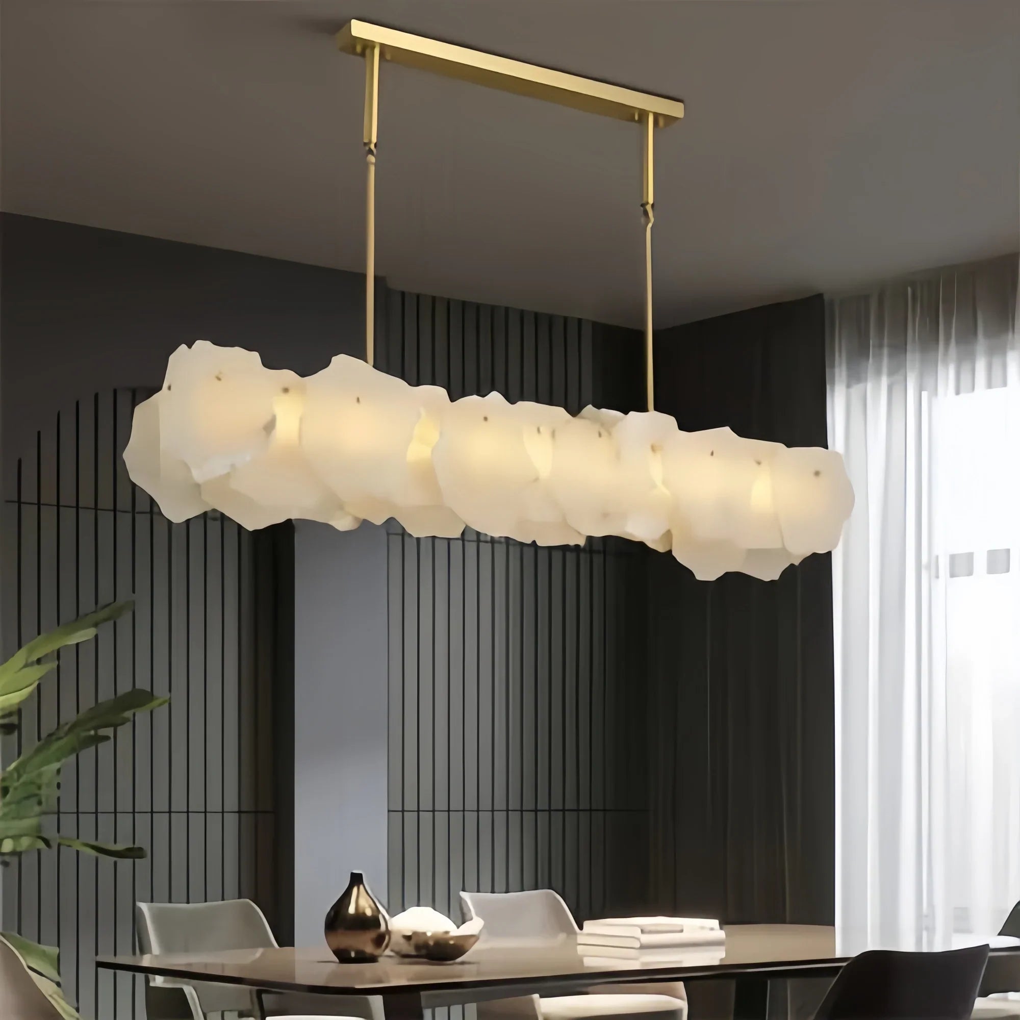 Luxury Alabaster Flakes Linear Chandelier Hanging Rod Light - Blushlighting