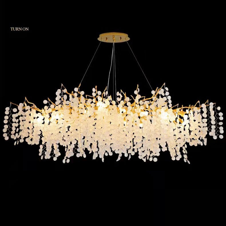 Luxury Branches Crystal Frosted Glass Chandelier Set for Living and Dining Room-Chandeliers-Rectangle: L39.4"*H15.7"-Warm Light-Blushlighting