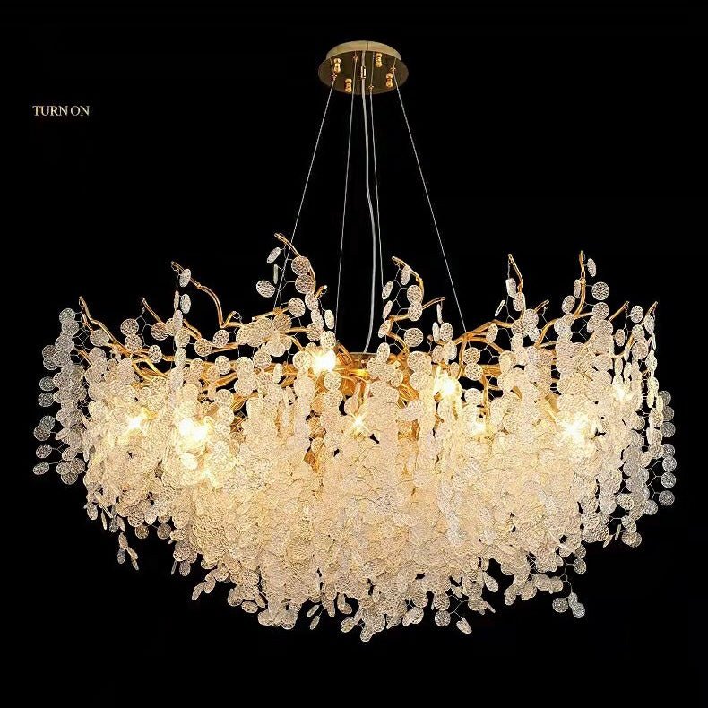Luxury Branches Crystal Frosted Glass Chandelier Set for Living and Dining Room - Round: D31.5"*H17.7"Warm LightBlushlighting