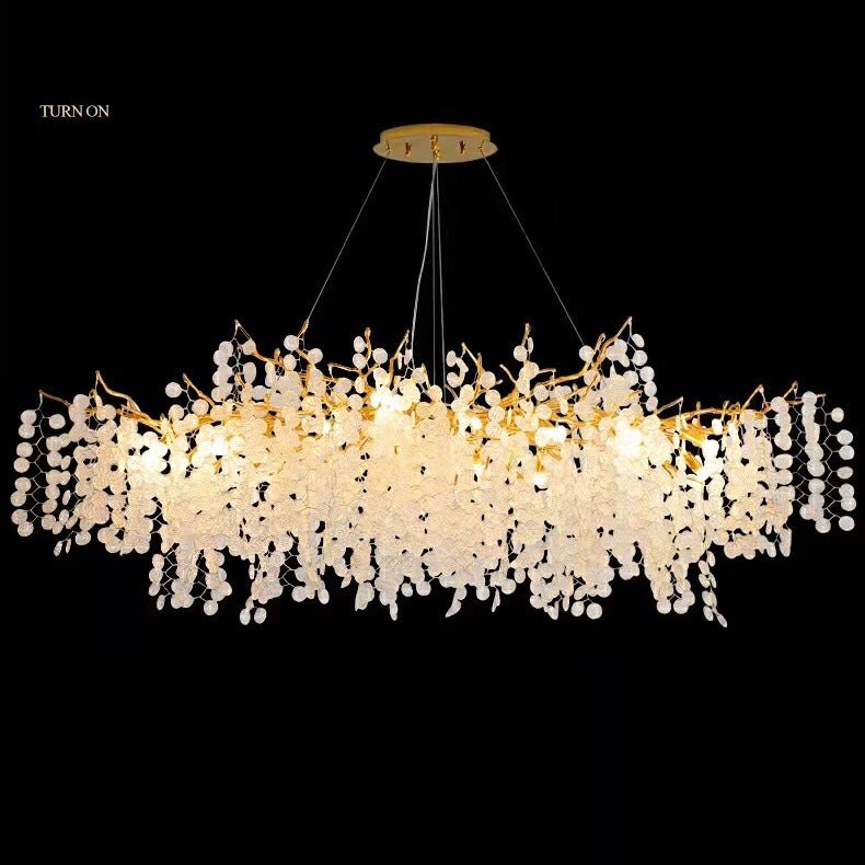 Luxury Branches Crystal Frosted Glass Chandelier Set for Living and Dining Room - Rectangle: L39.4"*H15.7"Warm LightBlushlighting