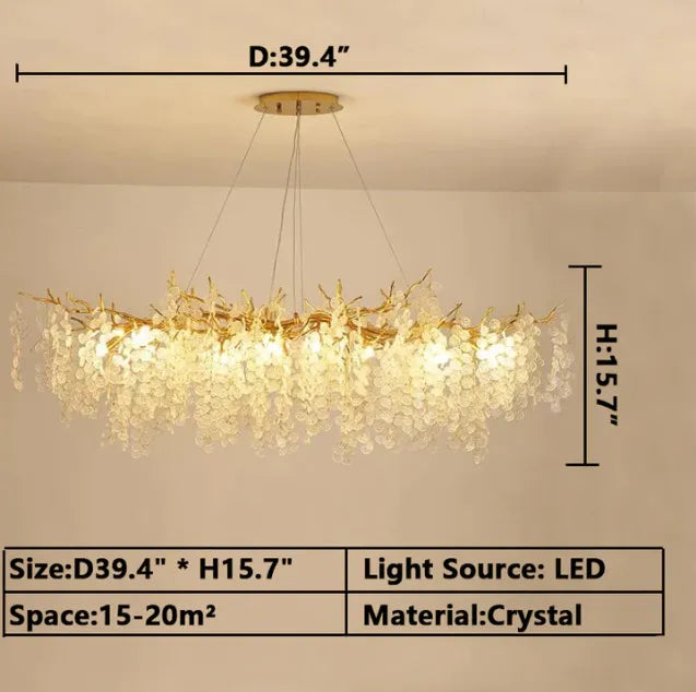 Luxury Branches Crystal Frosted Glass Chandelier Set for Living and Dining Room-Chandeliers-Blushlighting