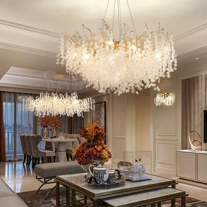 Luxury Branches Crystal Frosted Glass Chandelier Set for Living and Dining Room - Round: D31.5"*H17.7"Warm LightBlushlighting