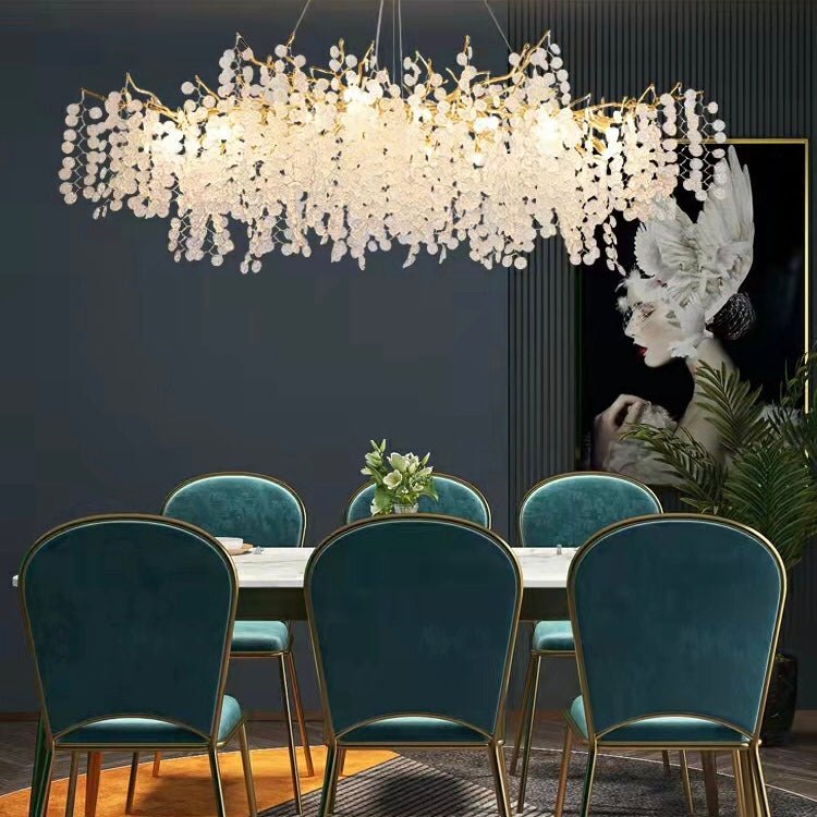 Luxury Branches Crystal Frosted Glass Chandelier Set for Living and Dining Room - Round: D31.5"*H17.7"Warm LightBlushlighting