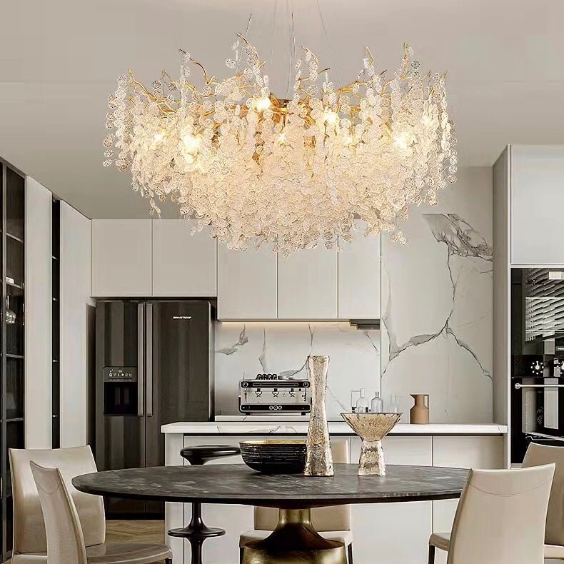 Luxury Branches Crystal Frosted Glass Chandelier Set for Living and Dining Room - Round: D31.5"*H17.7"Warm LightBlushlighting