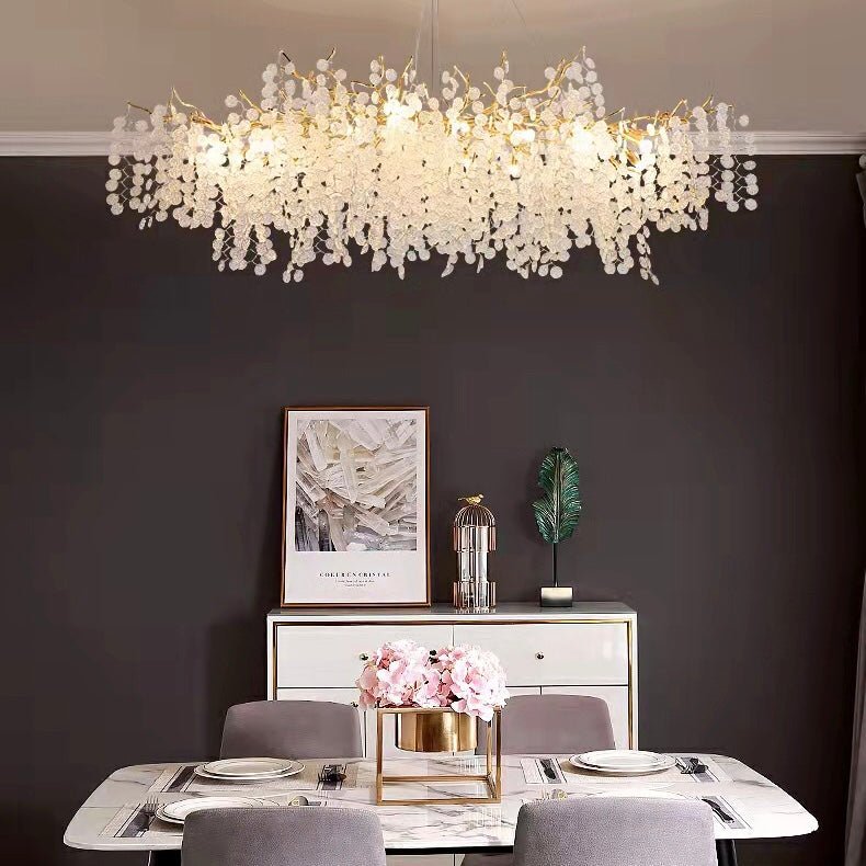 Luxury Branches Crystal Frosted Glass Chandelier Set for Living and Dining Room - Round: D31.5"*H17.7"Warm LightBlushlighting