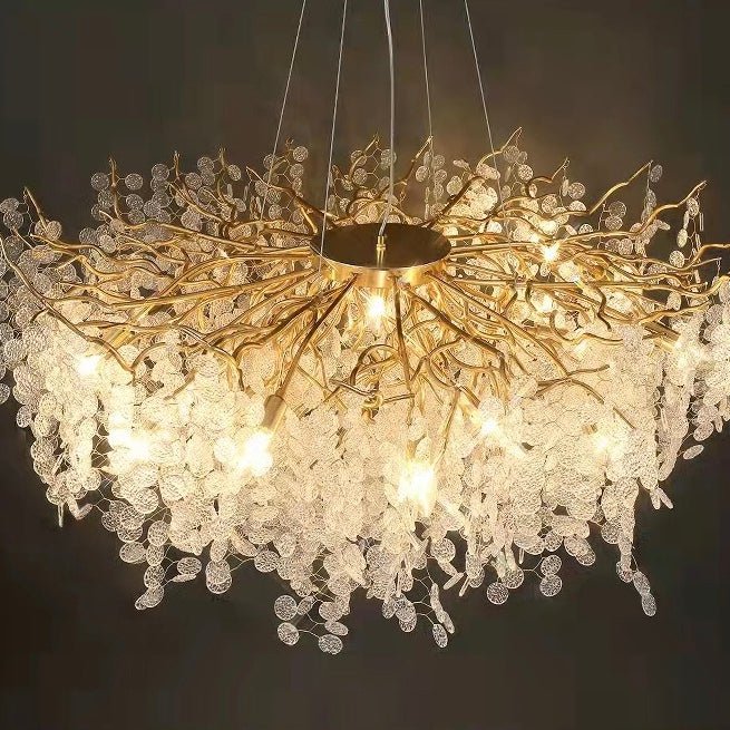 Luxury Branches Crystal Frosted Glass Chandelier Set for Living and Dining Room - Round: D31.5"*H17.7"Warm LightBlushlighting