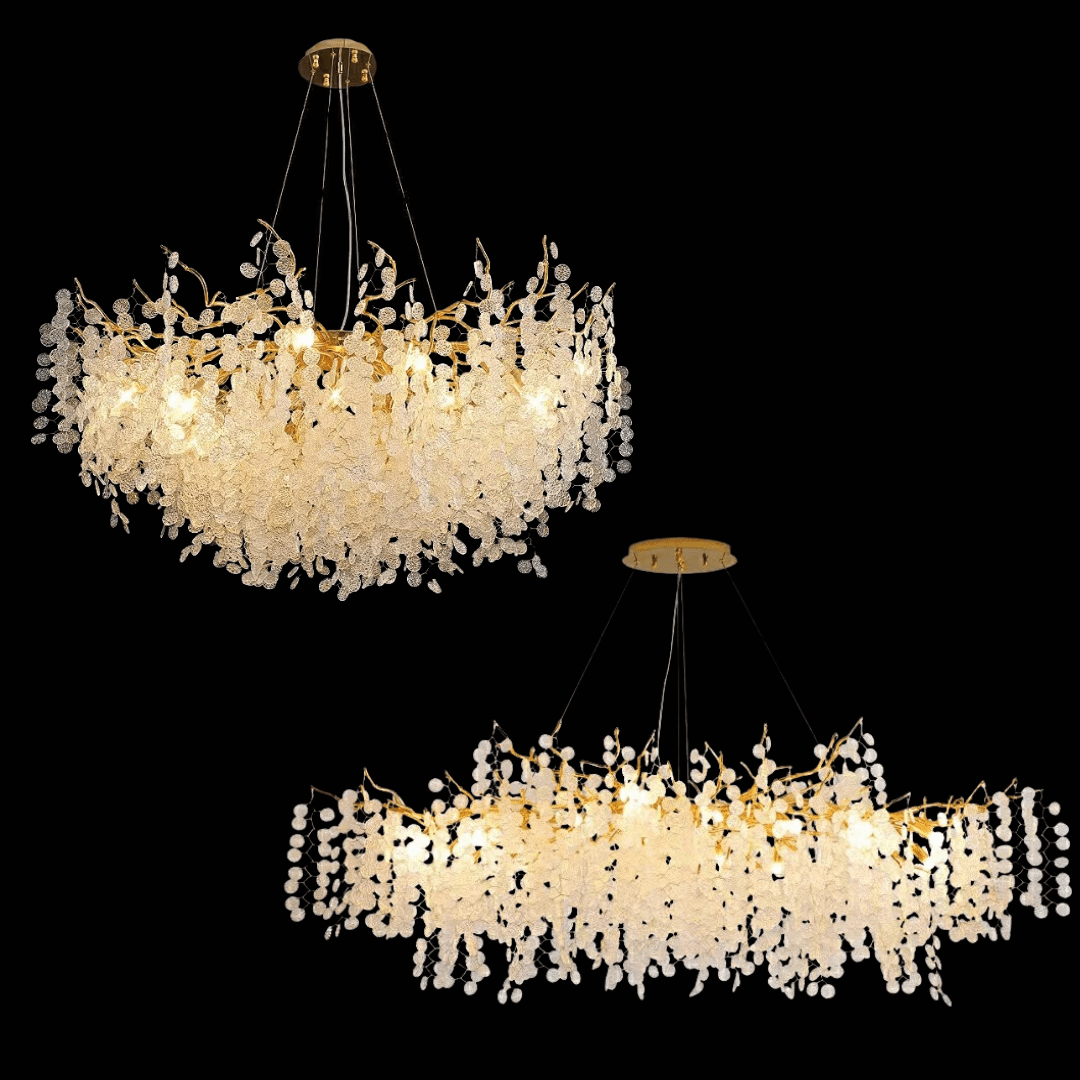 Luxury Branches Crystal Frosted Glass Chandelier Set for Living and Dining Room - Round: D31.5"*H17.7"Warm LightBlushlighting