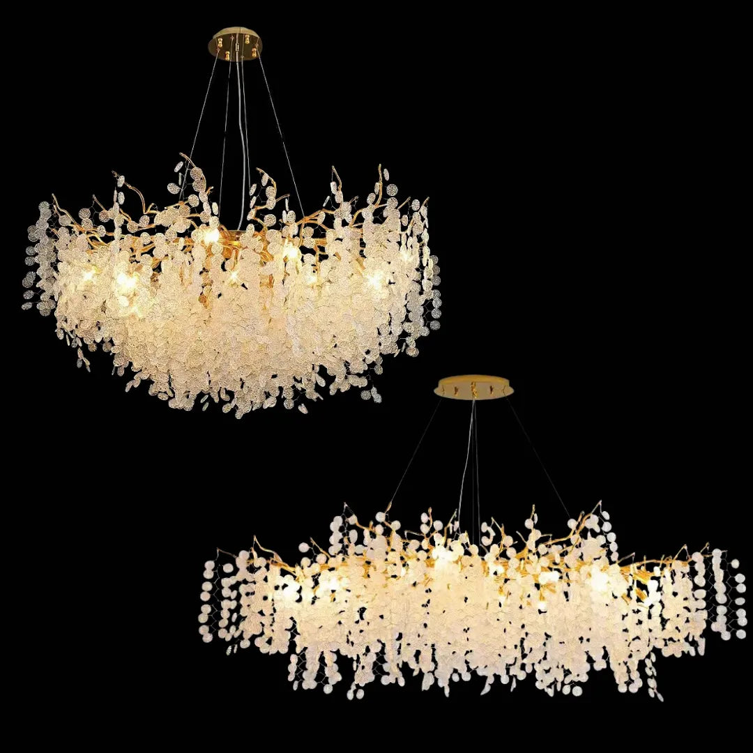 Luxury Branches Crystal Frosted Glass Chandelier Set for Living and Dining Room-Chandeliers-Blushlighting